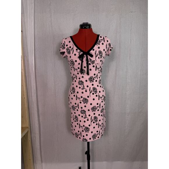 Vintage ZOKAI Womens Dress Pink Black Size Small Midi Floral Sheath Y2K D908 - Picture 1 of 9